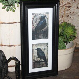 NEW Framed Black Bird Raven Crow Gothic Farmhouse Wall Decor Picture